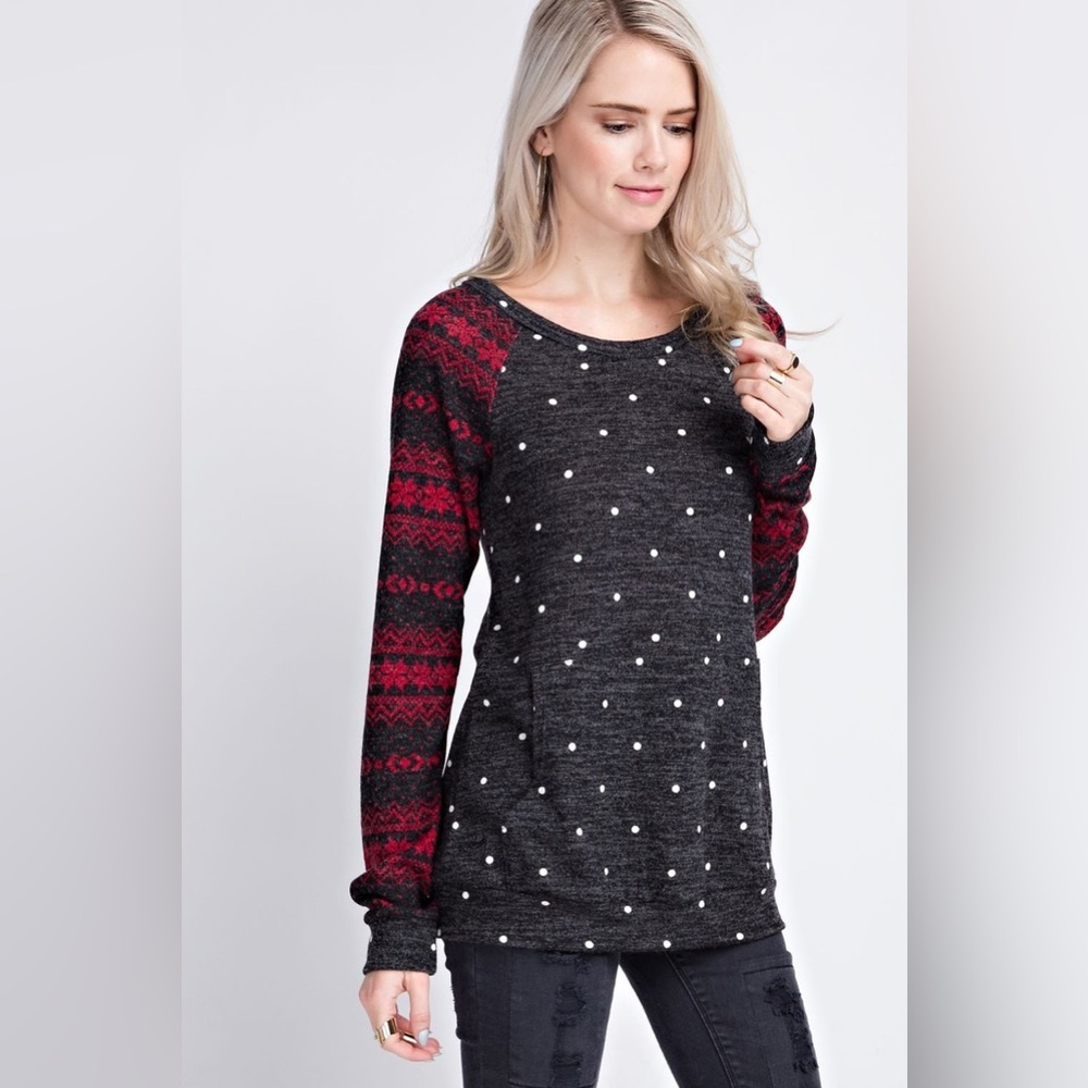 Snowflake Sweater in‎ charcoal & Red, small